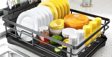 Dish Drying Rack for Kitchen Counter - Large Dish Rack with Drainboard, Rustproof Dish Drainer with Utensil Holder for Sink, Black