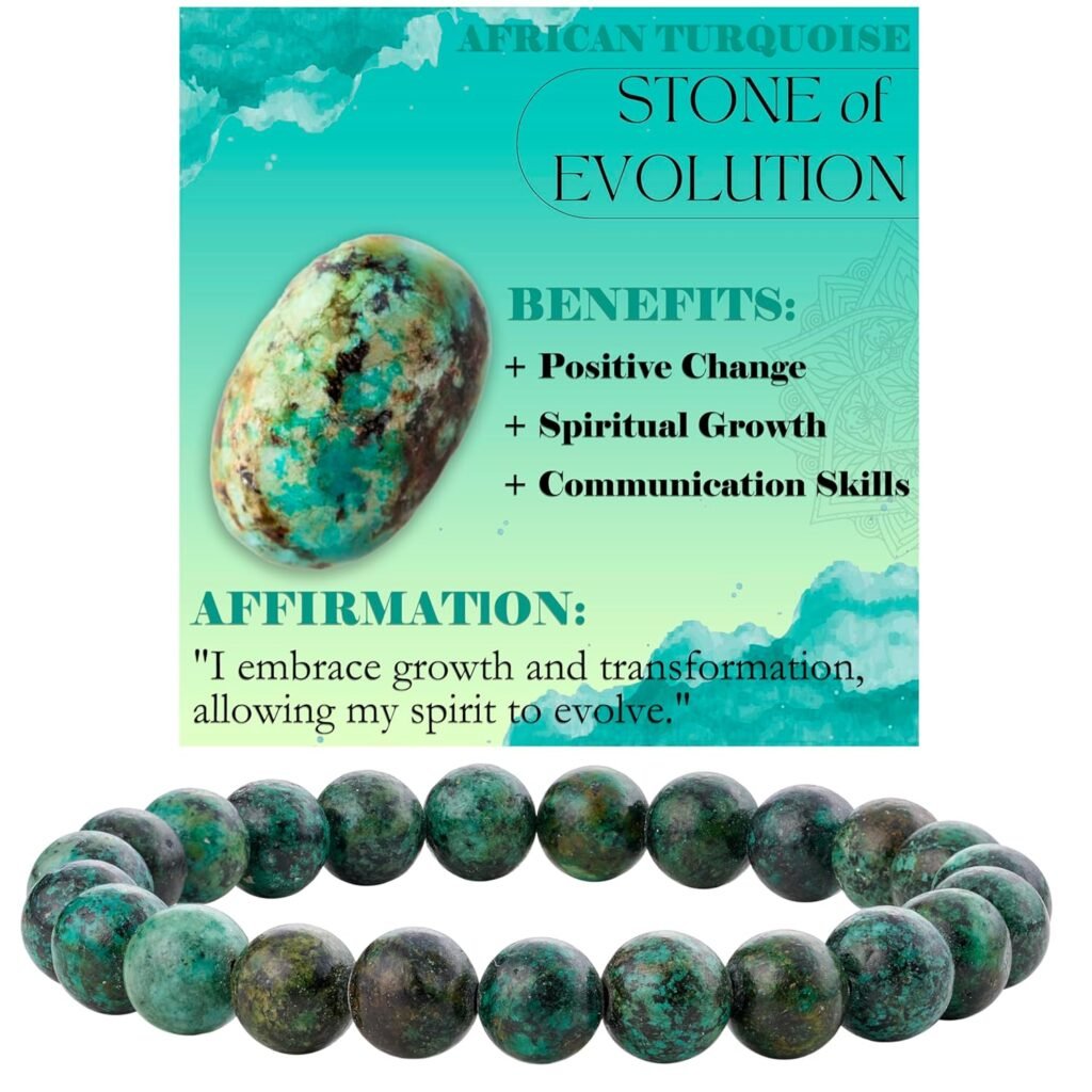 African Turquoise - Evolution - 8mm Beaded Bracelets for Women Handmade Semi Precious Natural Stone Stretch Elastic Jewelry Yoga Protection Gifts