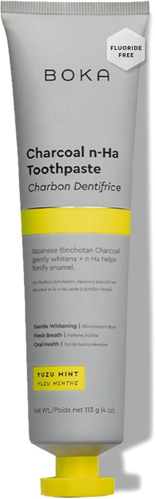Boka Charcoal Fluoride Free Toothpaste Nano Hydroxyapatite, Helps Remineralize, Appropriate for Sensitive Teeth, Whitening - for Adult, Oral Care - Yuzu Mint Flavor, 4oz 1Pk - US Manufactured