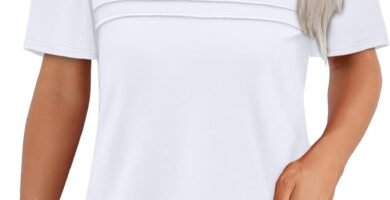 OFEEFAN Womens T Shirts Short Sleeve Tops Dressy Casual Blouses Spring Summer Outfits Flowy Pleated Front Scooped Neck