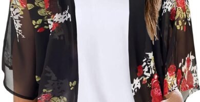 Women's Floral Print Puff Sleeve Kimono Cardigan Loose Cover Up Casual Blouse Tops