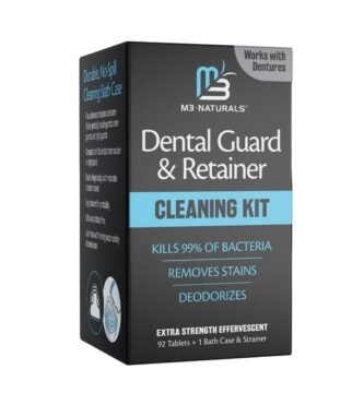 M3 Naturals Retainer Cleaner and Soak Container, No-Mess Cleaning Tablets with Universal Denture Bath Case and Strainer, Multipurpose, for Mouth Guard Stains, Odor, and Plaque