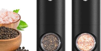 Electric Salt and Pepper Grinder Set, Rechargeable Automatic Pepper Mill Grinder with LED Light, Adjustable Coarseness shakers, One-Hand Operation for Kitchen(2 Pack,Black+Black)