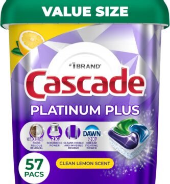 Cascade Platinum Plus Dishwasher Pods, Dishwasher Detergent, Dish Detergent Soap, Lemon, 57 Count