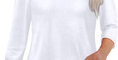 OFEEFAN Womens Tops 3/4 Length Sleeve Blouses Dressy Casual Spring Summer Outfits Pleated Front T Shirts Curved Hem