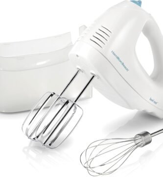 Hamilton Beach 6-Speed Electric Hand Mixer with Whisk, Traditional Beaters, Snap-On Storage Case, 250 Watts, White