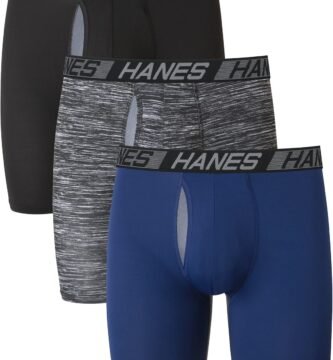 Hanes Men’s Total Support Pouch Boxer Briefs, X-Temp Cooling, Moisture-Wicking Underwear, Regular, Long-leg and Trunk, 3-Pack
