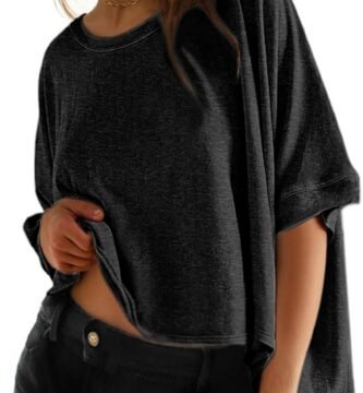 Dokotoo Summer Shirts 2025 Womens Solid T Shirts for Women Loose Oversized Tops Basic Tee