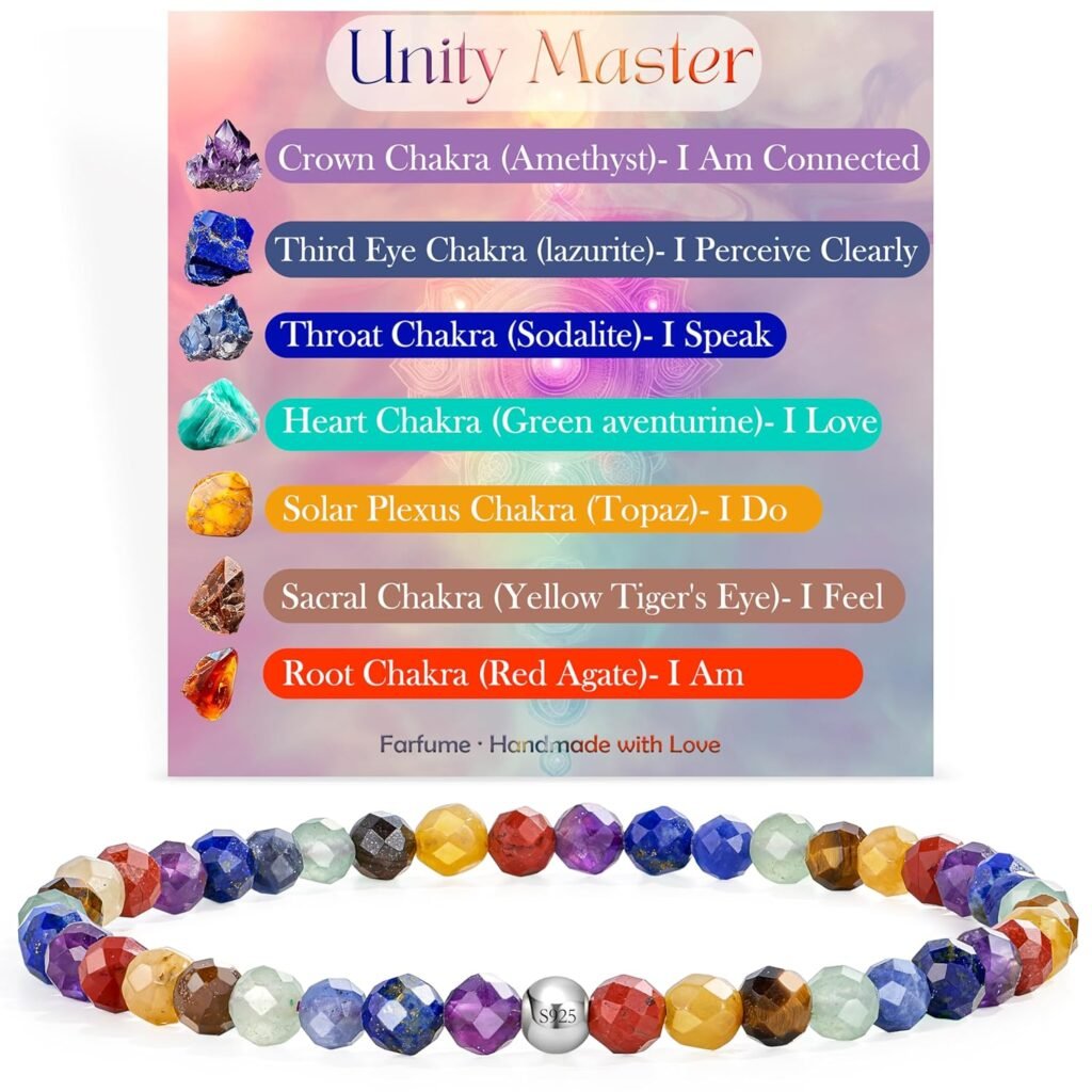 Chakra - Balance & Harmony - Beaded Bracelets for Women, Handmade Natural Stone 4mm Beads 925 Sterling Silver Stretch Bracelets, Chakra Crystal Gemstone Jewelry Gifts