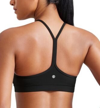 CRZ YOGA Butterluxe Womens Y Back Sports Bra - Padded Racerback Low Impact Spaghetti Thin Strap Workout Yoga Top