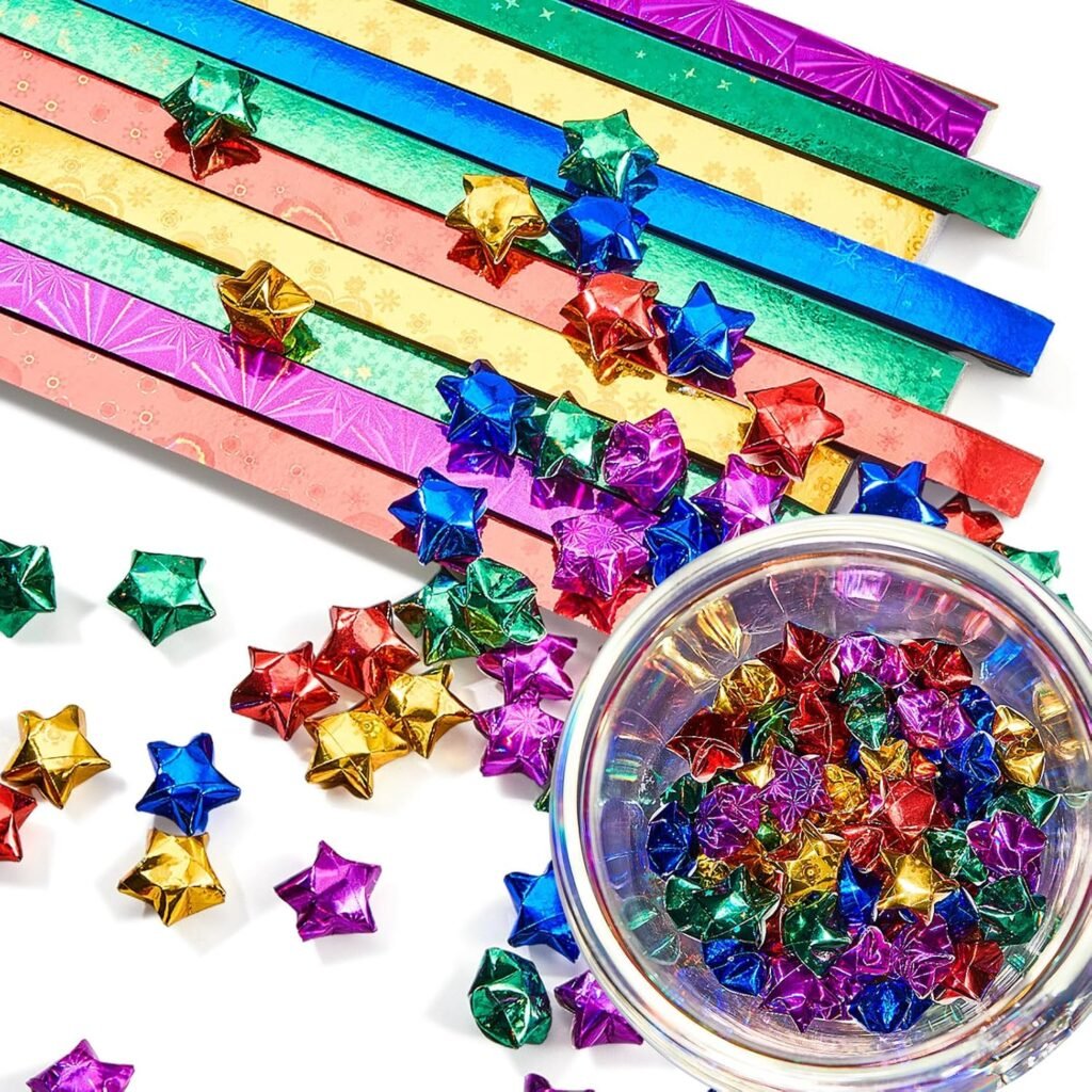 Kigeli 1000 Sheets Paper Strips Foil Star Glitter Origami Stars Shiny Origami Paper for DIY Crafts Weaving Projects(Assorted Color,Stylish Style)