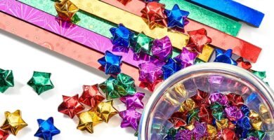 Kigeli 1000 Sheets Paper Strips Foil Star Glitter Origami Stars Shiny Origami Paper for DIY Crafts Weaving Projects(Assorted Color,Stylish Style)
