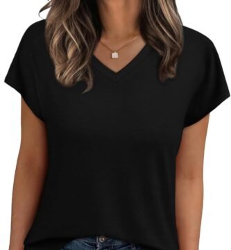 WIHOLL Womens Tops Basic Summer V Neck T Shirts Short Sleeve Dressy Casual Loose Fit Cute Tee Clothes Trendy Fashion Outfits