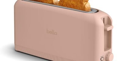 bella 2 Slice Slim Toaster, Fits-anywhere™ Kitchenware, 6 Setting Shade Control with Reheat & Cancel Buttons, Removable Crumb Tray, 10” Long Slot, Anti Jam & Auto Shutoff, 900 Watt, Blossom