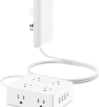 Flat Extension Cord with Outlet Cover, Olcorife Flat Plug Power Strip with 8 Outlets and 4 USB Ports, 2000 Joules Surge Protector, 5 FT Cord Hidden Outlet Extender for Tight Spaces
