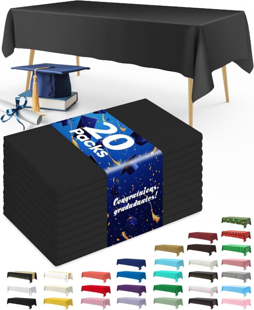 Pureegg Plastic Table Cloth - 20 Packs, Decorative Table Cloth for Rectangle Table, 54''×108'' Tablecloth, Disposable Plastic Tablecloth for Parties, Leakproof, Black