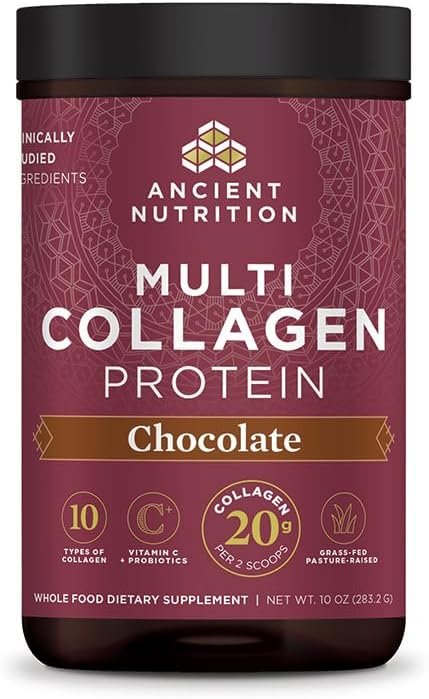 Ancient Nutrition Hydrolyzed Collagen Peptides Powder with Probiotics, Chocolate Multi Collagen Protein for Women and Men with Vitamin C, 24 Servings, Supports Skin and Nails, Gut Health, 10oz