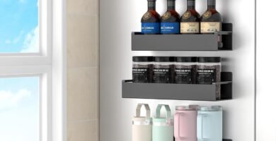 4 Pack Magnetic Spice Storage Rack Organizer for Refrigerator and Oven, Jet Black Fridge Organizers and Storage