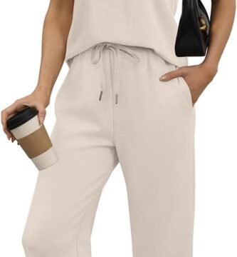 WIHOLL Two Piece Set for Women Summer Outfits Vacation Trendy Lounge Sets V Neck Matching Sets