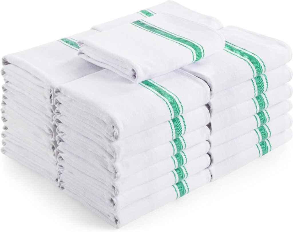 Utopia Towels Green Dish Towels [300 Pack - 15 x 25 Inches] 100% Ring Spun Cotton Highly Absorbent & Reusable Cleaning Bar, Tea, Kitchen and Dishcloths Set - 200 GSM
