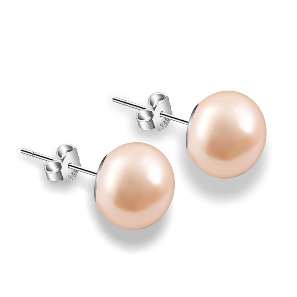 Pink Pearl Earrings for Women Freshwater Pearl Stud Earrings 18K White Gold Plated Sterling Silver Post Hypoallergenic Tiny Pearl Earrings for Women Girls