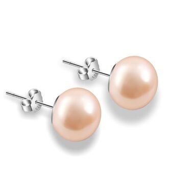Pink Pearl Earrings for Women Freshwater Pearl Stud Earrings 18K White Gold Plated Sterling Silver Post Hypoallergenic Tiny Pearl Earrings for Women Girls