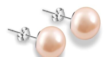 Pink Pearl Earrings for Women Freshwater Pearl Stud Earrings 18K White Gold Plated Sterling Silver Post Hypoallergenic Tiny Pearl Earrings for Women Girls