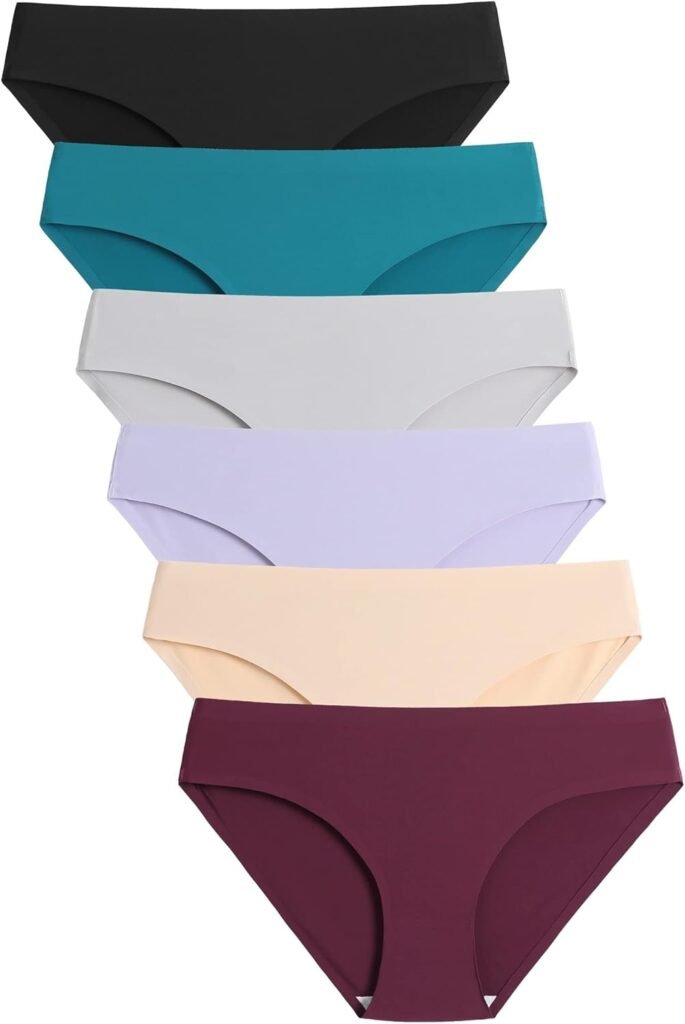Caterlove Women's Seamless Underwear No Show Stretch Bikini Panties Silky Invisible Hipster 6 Pack