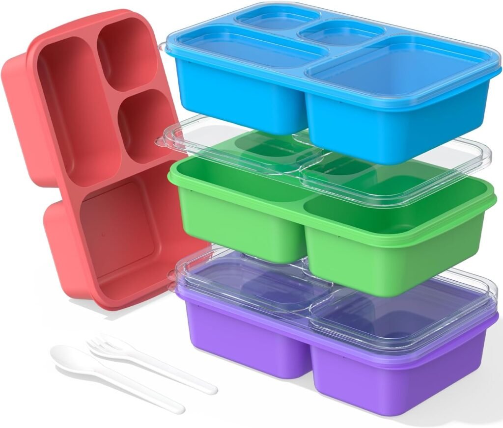 Bento Lunch Box - 4 Pack, 4-Compartment Meal Prep Containers, Adult Lunch Box, Microwave & Dishwasher Safe (Dark-PP(B/P/G/P))
