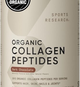 Sports Research® Organic Collagen Peptides (Dark Chocolate) - Hydrolyzed Type I & III Collagen Protein Powder with Amino Acids - USDA Organic, Gluten Free, Sustainably Sourced - 30 Servings