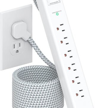 Extension Cord 10 ft - Long Power Strip Surge Protector, 6 AC Outlet 4 USB (2 USB C), Flat Plug, Wall Mount, Multi Plug Outlet Extender Desk Charging Station for Home Office Dorm Room Essentials