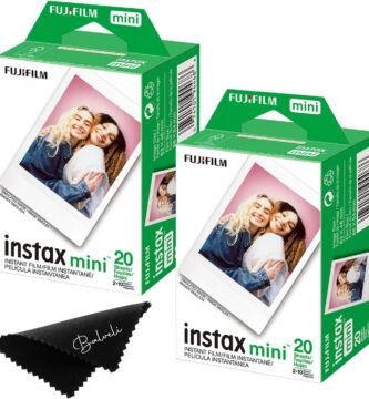 Fujifilm Instax Mini Film Two Instax Film Twin Packs - 40 EXP Total, ISO 800, Compatible to Instax Mini Evo, Instax Mini 12, Instax Mini 11, Mini 9-Balveli Cloth- Fuji Instant Film Mini
