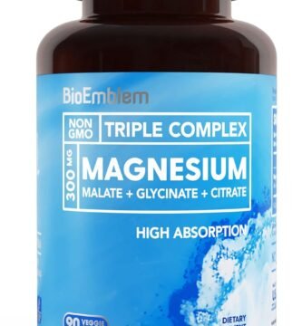 BioEmblem Triple Magnesium Complex | 300mg of Magnesium Glycinate, Malate, & Citrate for Muscles, Nerves, & Energy | High Absorption | Vegan, Non-GMO | 90 Capsules