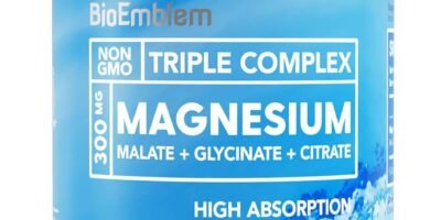 BioEmblem Triple Magnesium Complex | 300mg of Magnesium Glycinate, Malate, & Citrate for Muscles, Nerves, & Energy | High Absorption | Vegan, Non-GMO | 90 Capsules