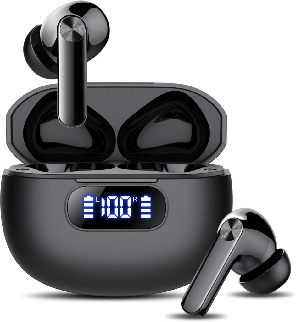 Wireless Earbuds, Bluetooth 5.3 Headphones LED Power Display, 2025 New Wireless Earphones, 4 ENC Noise Cancelling Mic, HiFi Stereo, 48H Playtime Mini Case IP7 Waterproof for Sport Walk