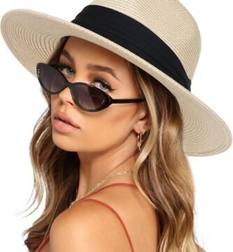 FURTALK Womens Mens Wide Brim Straw Panama Hat Fedora Summer Beach Sun Hat UPF Straw Hat for Women