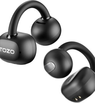 TOZO OpenEarRing True Open Ear Headphones, Lightweight Comfort Open Ear Clip Wireless Earbuds, 40H Play Bluetooth 5.4 Headphones with Smart Digital Display Design Fit Sports Running, Workout Black