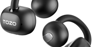 TOZO OpenEarRing True Open Ear Headphones, Lightweight Comfort Open Ear Clip Wireless Earbuds, 40H Play Bluetooth 5.4 Headphones with Smart Digital Display Design Fit Sports Running, Workout Black
