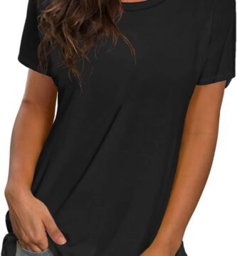 Saloogoe Womens Loose Fit Tshirts Short Sleeve Summer Tops Casual Workout Yoga Tunic T Shirts Tops