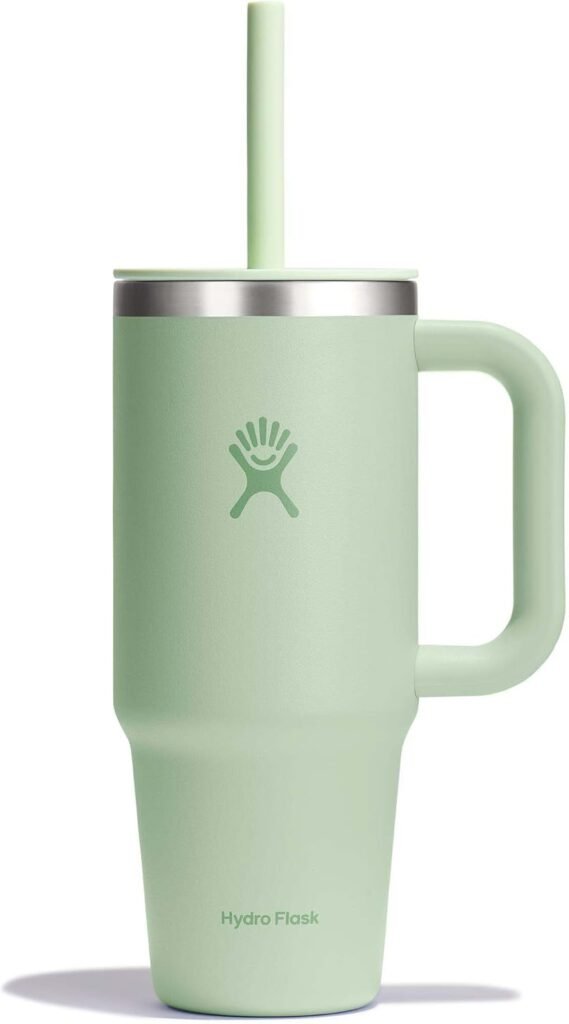Hydro Flask 24 Oz Travel Tumbler with Handle, Lid and Straw - Insulated Stainless Steel in 24 Oz Aloe Green