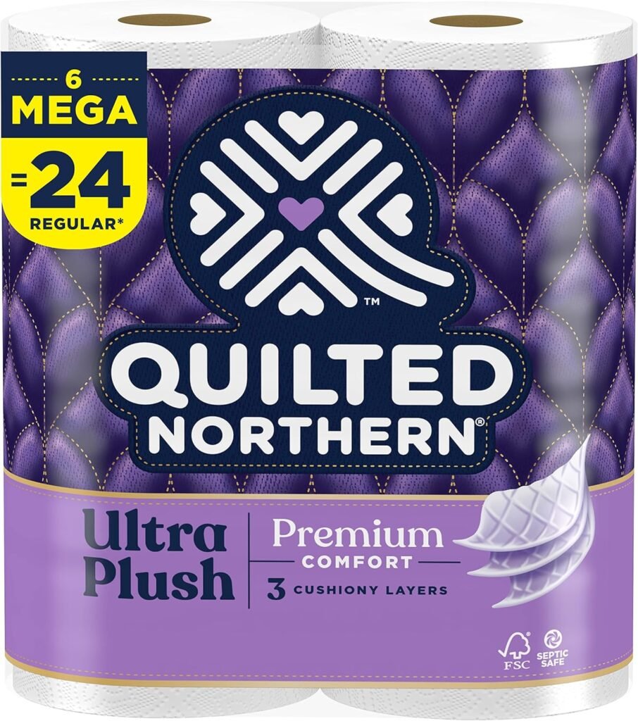 Quilted Northern Ultra Plush Toilet Paper, 6 Mega Rolls = 24 Regular Rolls, 3X Thicker*, 3 Ply Soft Toilet Tissue