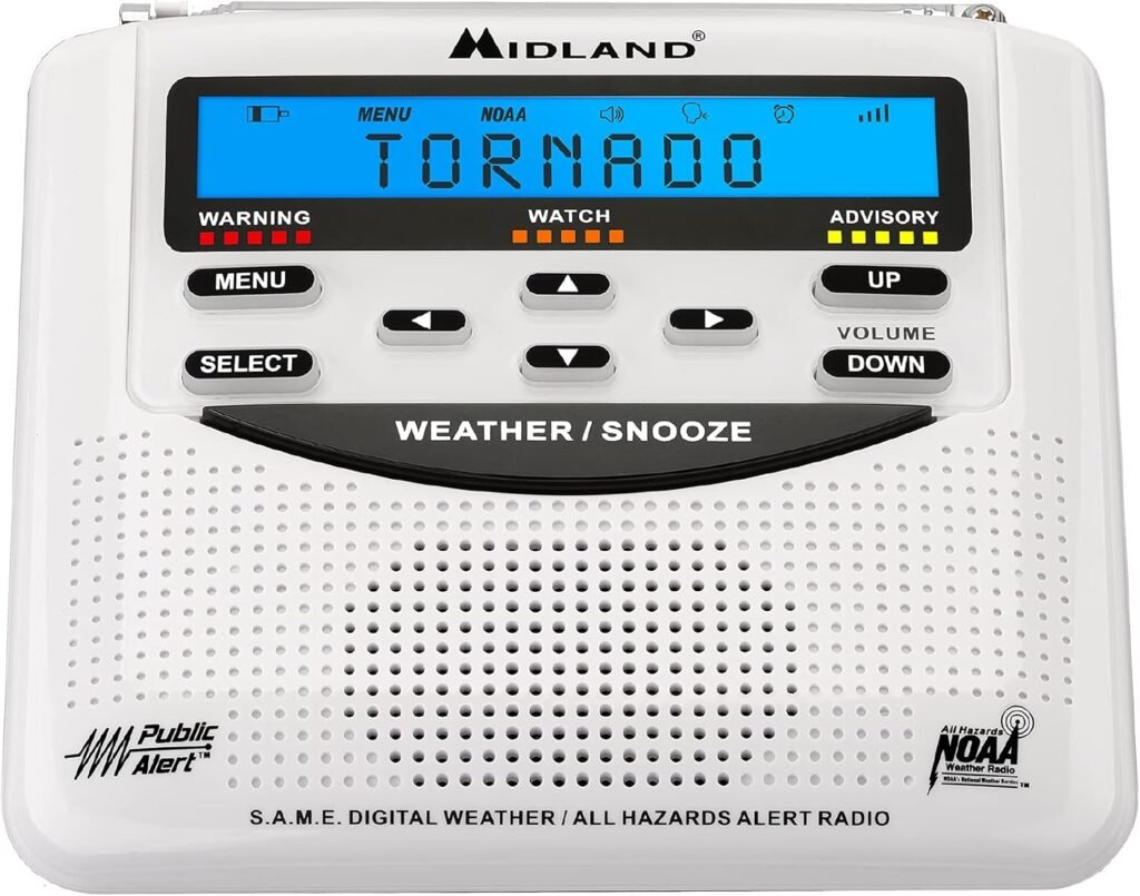 Midland - WR120B - NOAA Emergency Weather Alert Radio - Localized Programming, Trilingual Display, 60+ Emergency Alerts, Alarm, Selectable Alert Tone