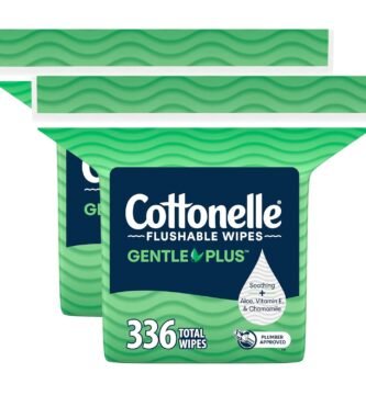 Cottonelle GentlePlus Flushable Wet Wipes with Aloe & Vitamin E, 2 Refill Packs, 168 Wipes Per Pack (336 Total), Packaging May Vary