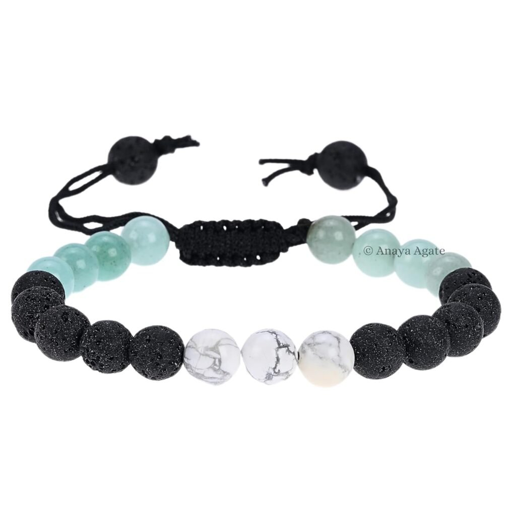 Healing Bracelets Set for Anger Control - Amazonite Lava Howlite Bracelet for Men and Women - Calming Anxiety Gift Pulseras Para Hombres Mujer Stocking Stuffers