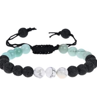 Healing Bracelets Set for Anger Control - Amazonite Lava Howlite Bracelet for Men and Women - Calming Anxiety Gift Pulseras Para Hombres Mujer Stocking Stuffers