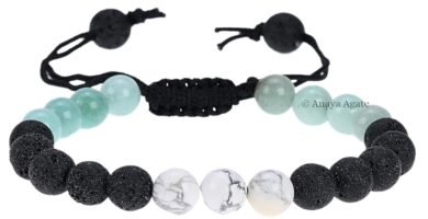 Healing Bracelets Set for Anger Control - Amazonite Lava Howlite Bracelet for Men and Women - Calming Anxiety Gift Pulseras Para Hombres Mujer Stocking Stuffers