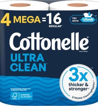 Cottonelle Ultra Clean Toilet Paper - 4 Mega Rolls (16 Regular Rolls), 284 Sheets Each