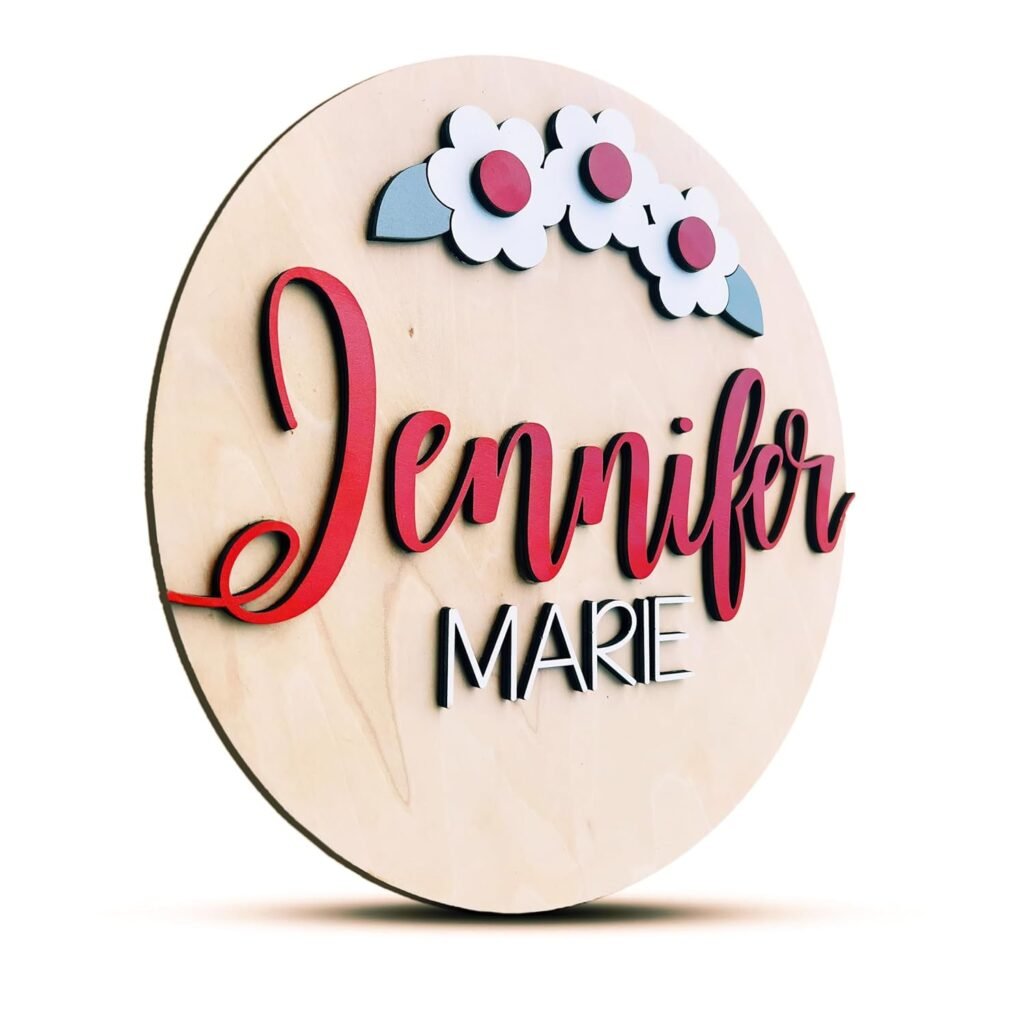 Round Name Sign For Nursery, Boho Nursery Sign, Family Name Signs, 3D Wall Art for Children & Kids Rooms, Baby Shower, First birthday gift