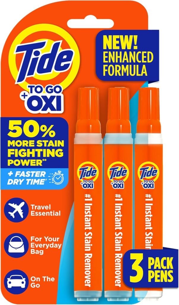 Tide Pen Stain Remover for Clothes, Tide To Go Pen, Instant Stain Remover Pen & Spot Cleaner, Portable & Travel-Friendly, Works on Food & Drink Stains, Fits in Purses & Bags, 3 Count (Pack of 1)