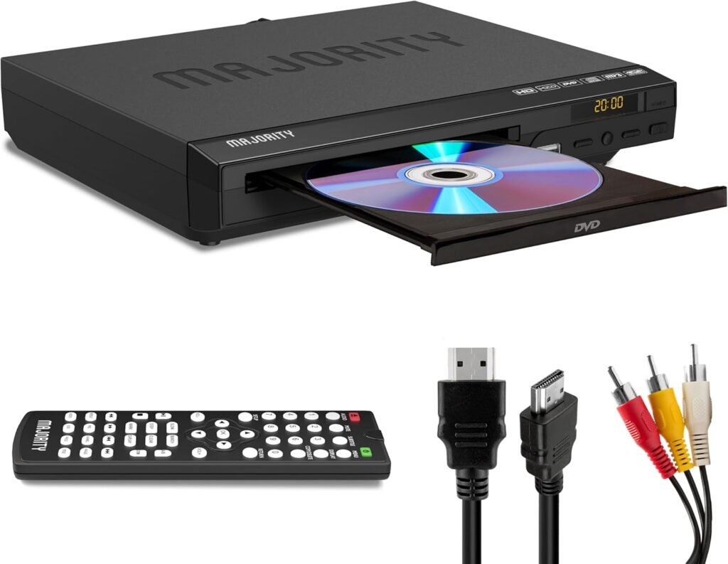 2025 Model HDMI DVD Player for TV | 1080P Region Free DVD-Players for Smart TV | Mini DVD Player with USB, CD & MP3 | HDMI Cable, RCA Cable & Remoted Control | MAJORITY DVD